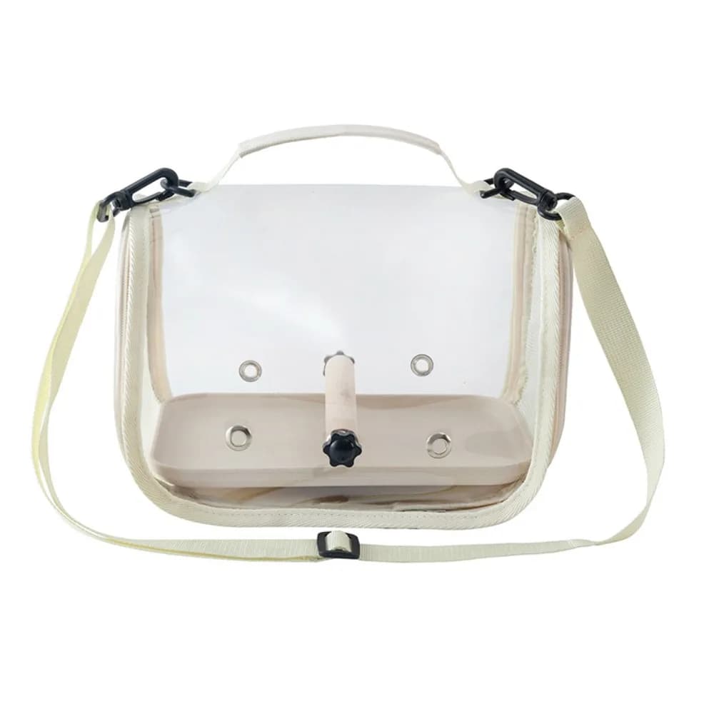 Borsa Trasportino per Uccelli Portatile con Supporto Pieghevole in Legno, Gabbia da Viaggio con Finestra Trasparente e Rete Traspirante, Accessori per Animali