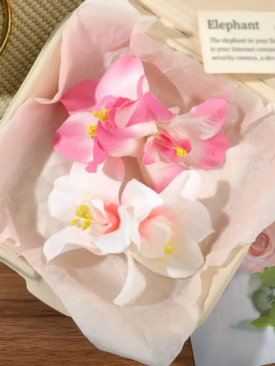 2pcs Bohemian Beige & Pink Faux Tulip Elegant Hair Clip Floral Headpiece, Suitable For Beach, Holiday, Claw Clips, Hair Claws,