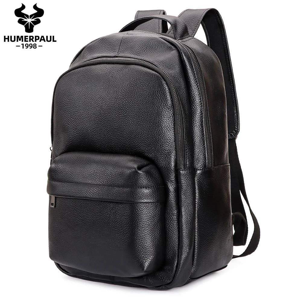 HUMERPAUL Top Layer Leather Backpack for Men Large Capacity Teenagers Mochilas Schoolbag High Quality Laptop Bagpack
