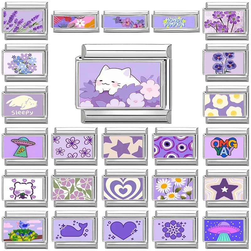 Moda viola serie pianeta stella luna gatto italiano fascino collegamento adatto gioielli in acciaio inossidabile da 9 mm fai da te creazione di regali per braccialetti