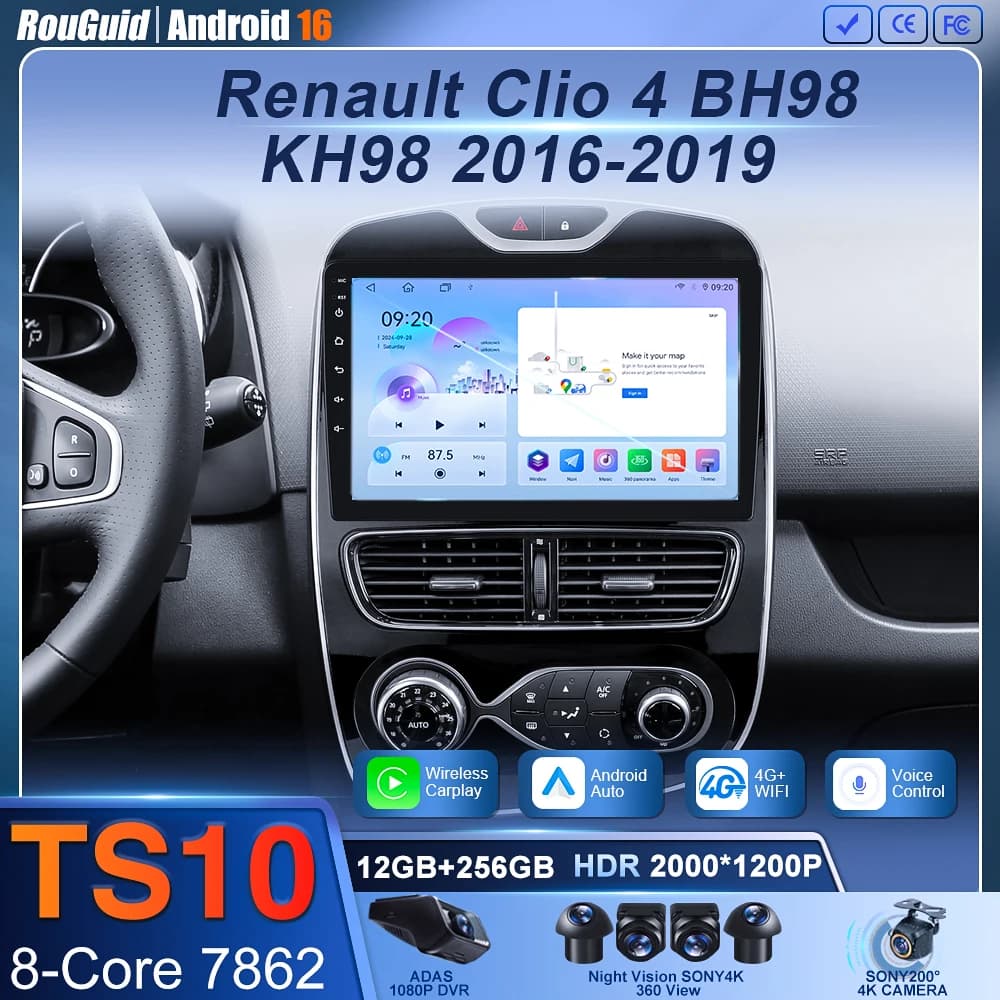 Android 16 Per Renault Clio 4 BH98 KH98 2016-2019 2K QLED Android Auto Radio Lettore Video Multimediale GPS AI Voce CarPlay Stereo
