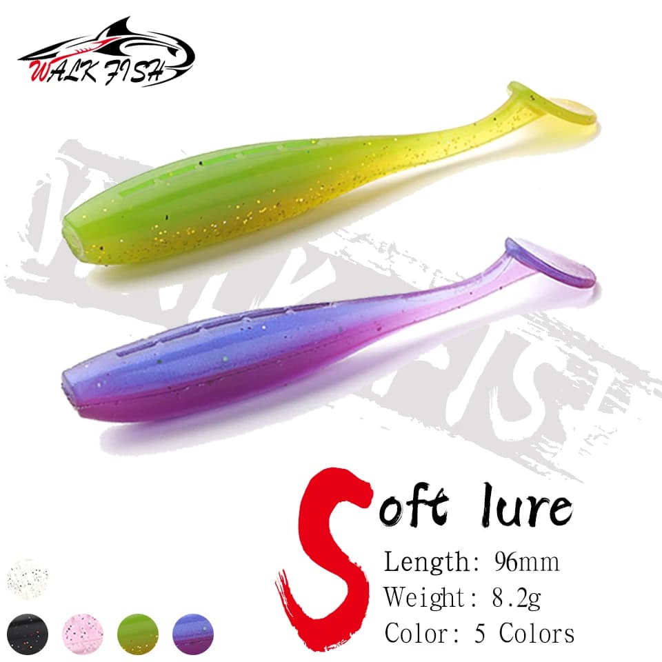 WALK FISH 4 pz/lotto 9,6 cm 8,2 g Esche Artificiali Morbide per la Pesca, Facili da Attaccare, per Lucci Grandi, Esche a Coda a T, Attrezzi da Pesca per Trota