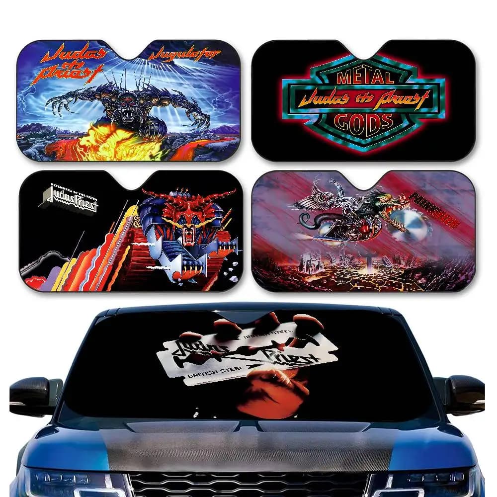Parasole per parabrezza Band Judas Priest Anime Cute Car, parabrezza anteriore 70x130 cm, visiera parasole, riflettore di calore