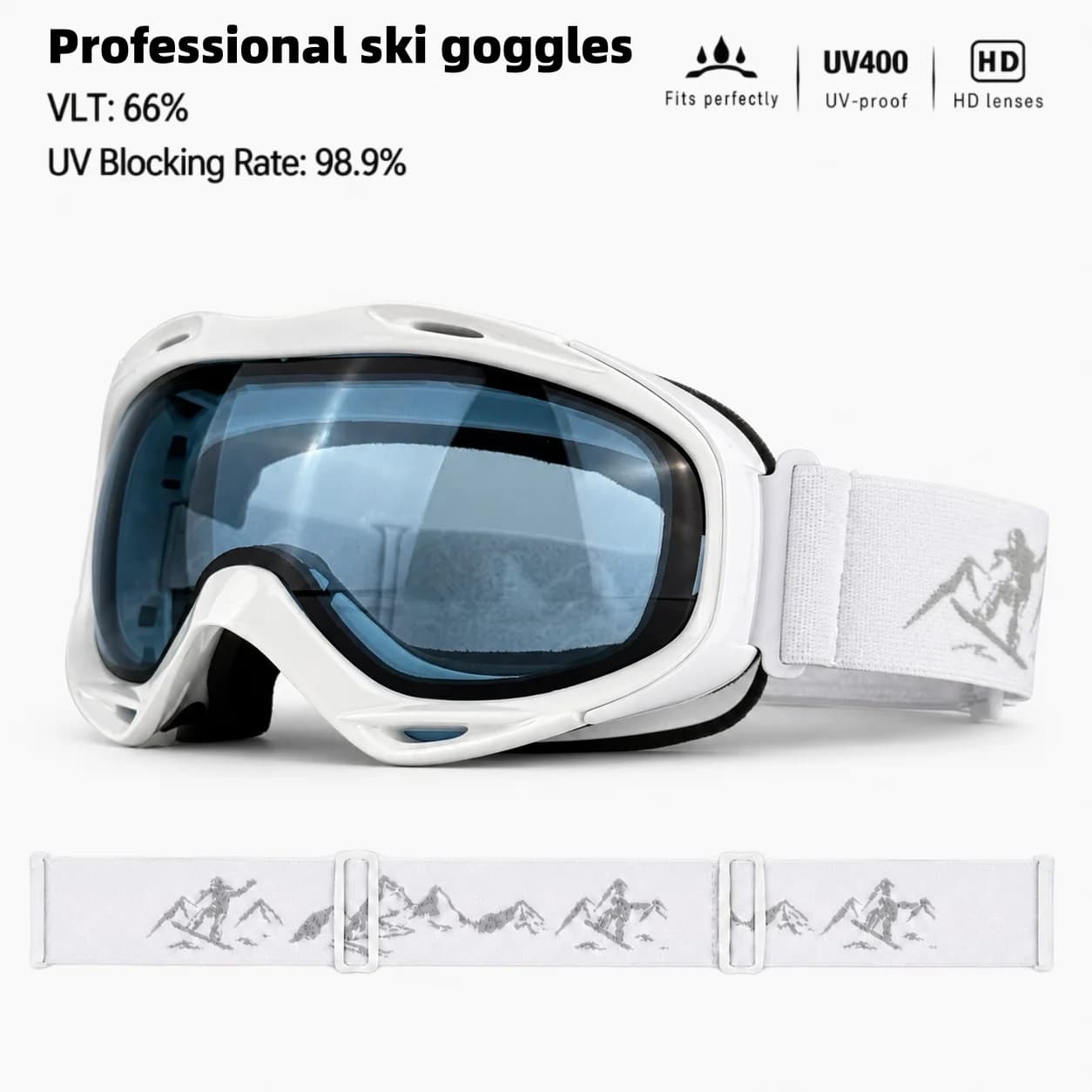 HD Lens Ski Goggles UV400 UV Protection Anti-Fog Wind Resistant Snowboarding Glasses Adjustable Strap Winter Snow Sport Goggles