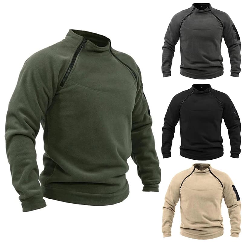2023 Hot Sale Stand-up Collar Male Hoodie Autumn Winter Warm Fleeece Solid Color Outdoor Breathable Tactical Mens Gym Sport Tops