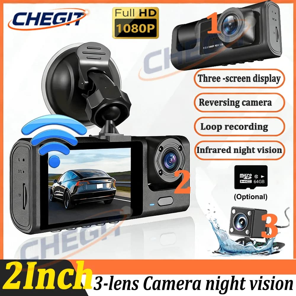 1080P WIFI Car DVR 2/3 Channels Front inside Dash Cam Three-way Camera Recorder Video Night Vision Dashcam Video Camera