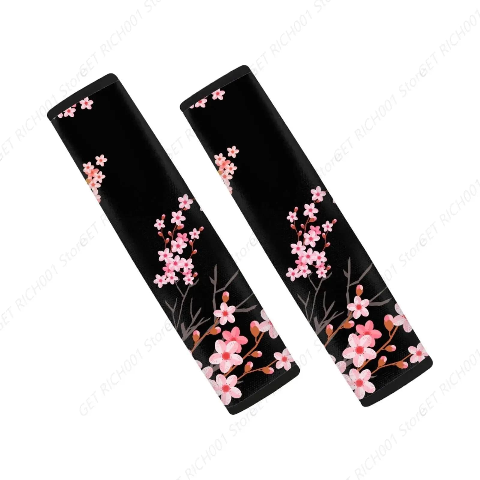 Soft and comfortable safety belt cover with cherry blossom print under water cover safety belt for adult pet travel cushion, fashionable car