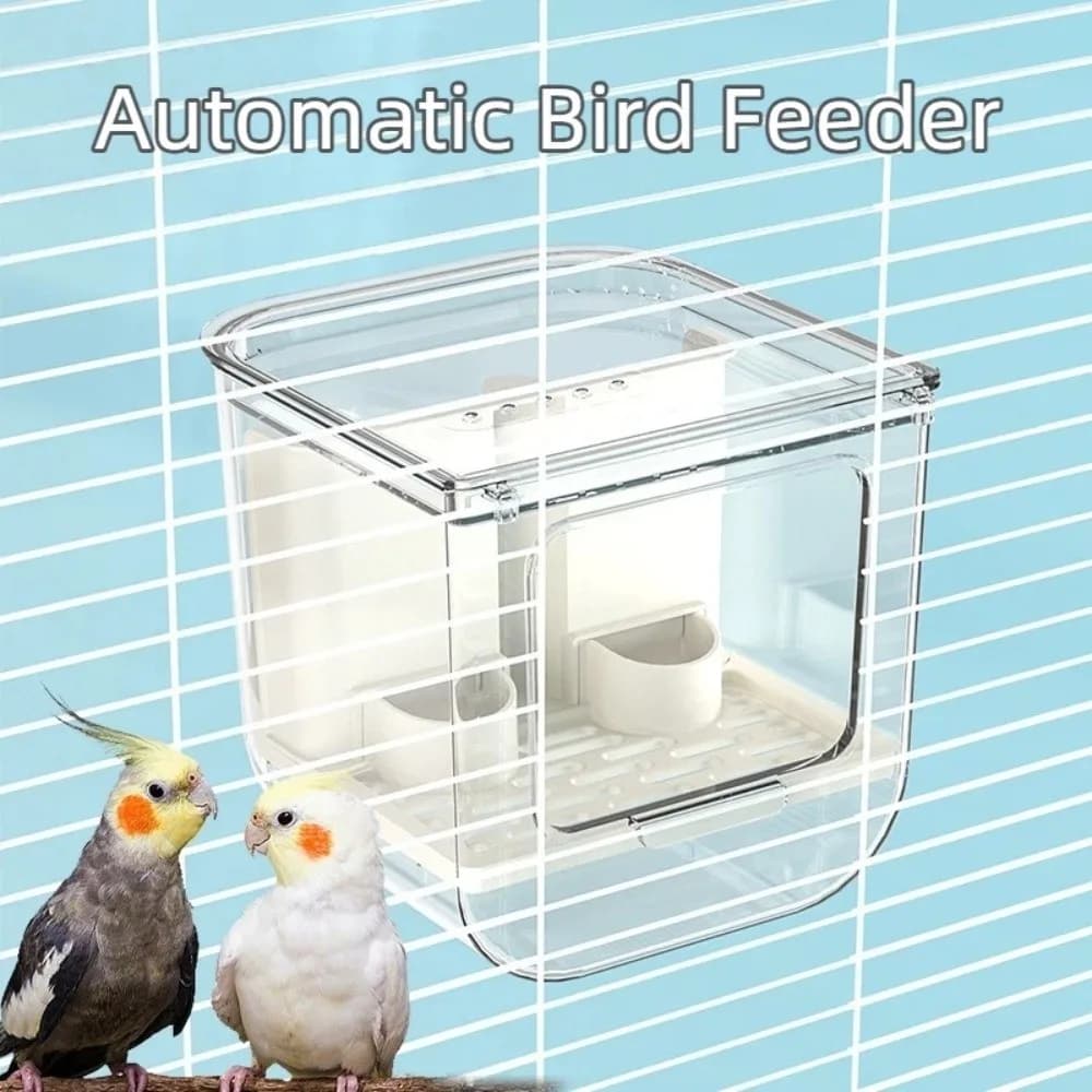 Automatic Bird Feeding Bowl Transparent Double Slot Food Dispenser Splash Proof Large Capacity Pet Parrot Feeder Cage Hanging
