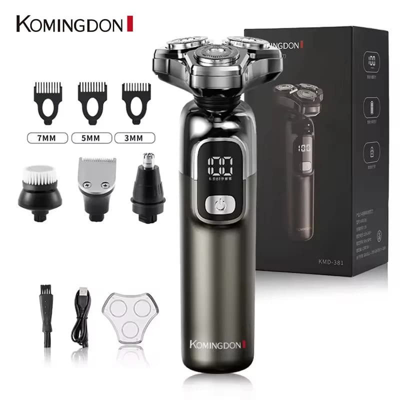 Komingdon New Upgrade Electric Razor for Men Waterproof 4 in 1 Facial Beard Trimmer Rotary Shaving Cordless Rechargeable Shaver
