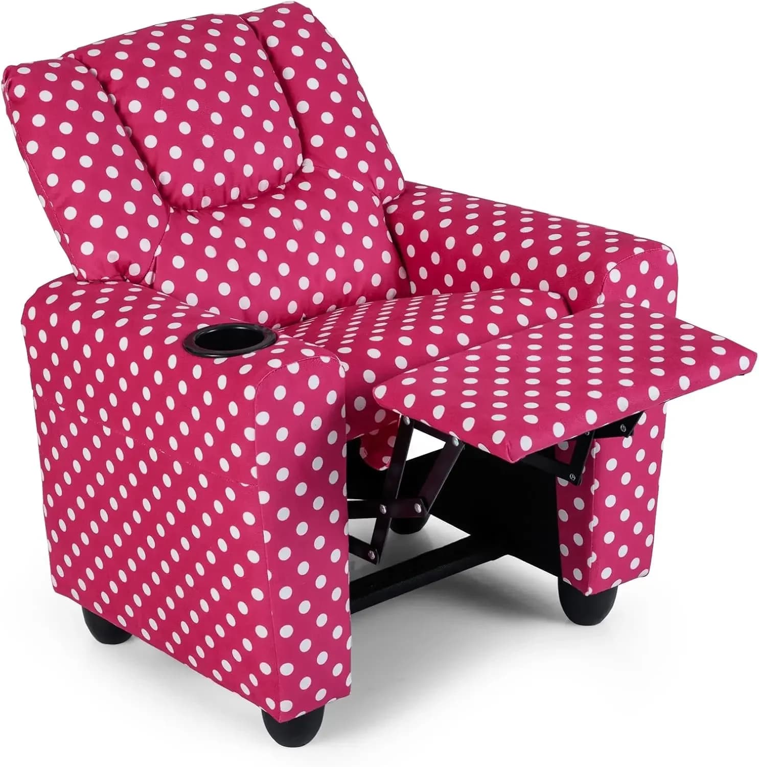 Reclining chair for children with cup holders, velvet armchair for children with adjustable backrest and footrest, seat cushion with spring mechanism, Push Ba