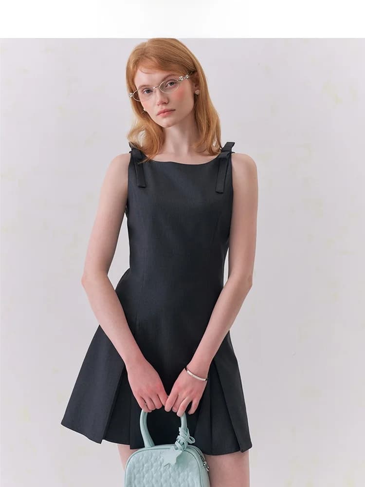 Slim Fit Knot Suit Dress Women's Summer Slimming Waist A-Line Skirt JiuJiu Premium Polyester Fiber Casual Wear