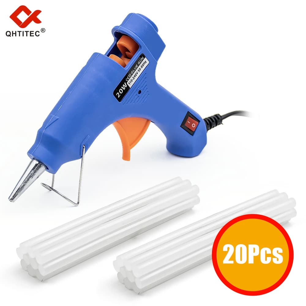 Pistola per colla a caldo JCD 20W, mini pistola elettrica per uso domestico e industriale, strumento di riparazione a caldo con 20 stick di colla da 7mm