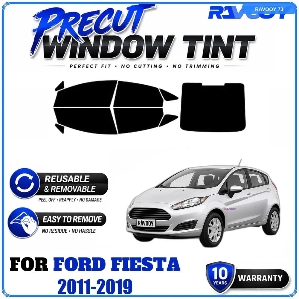 RAVOOY Precut Window Tint, Reusable Removable EPU Film, Custom Fit for Ford Fiesta 2011-2019, UV Heat Protection
