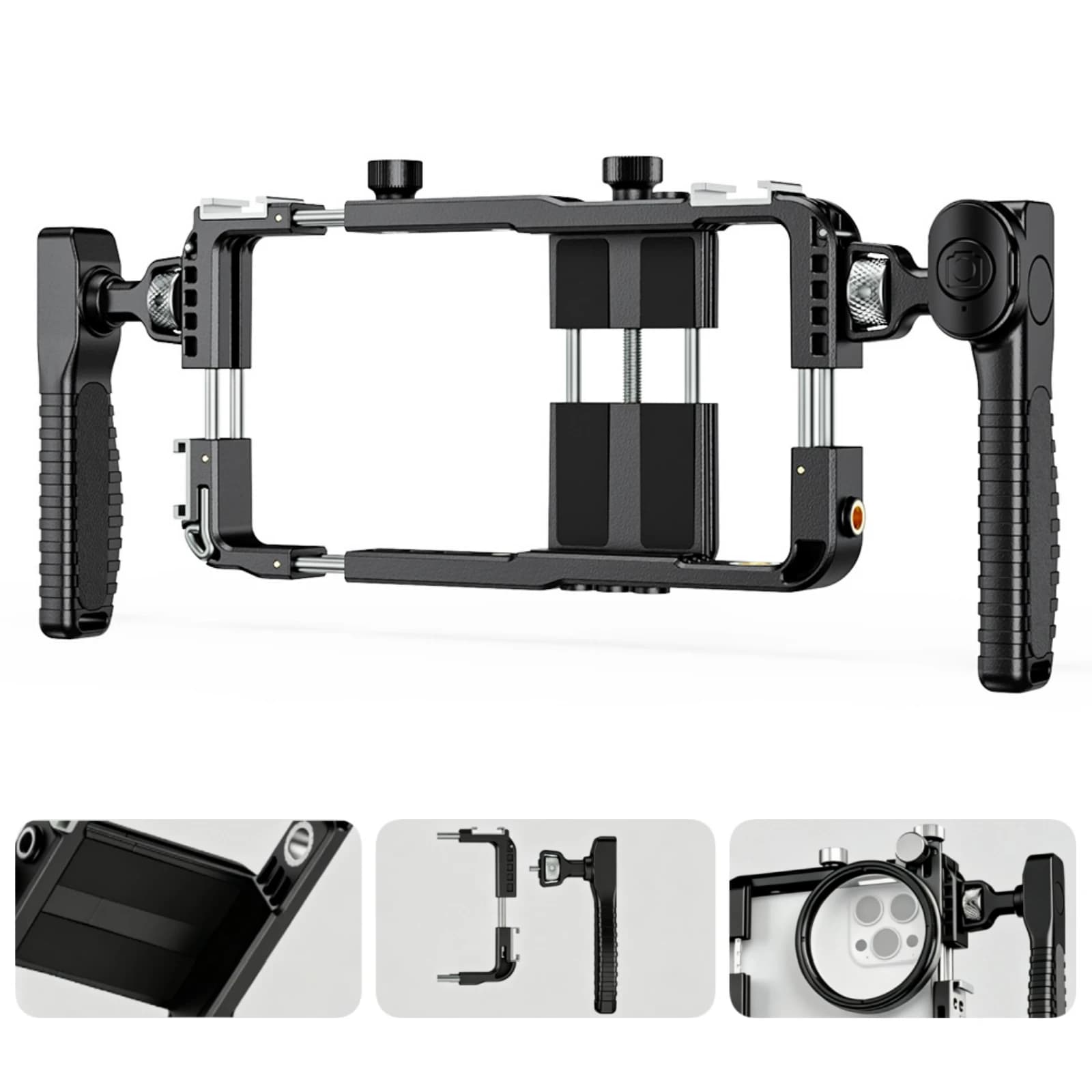 Smartphone Universal Video Phone Cage with Handles 52mm Filter Adapter Rig with Black Mistfor iPhone 17 16 Pro Max Samsung S26