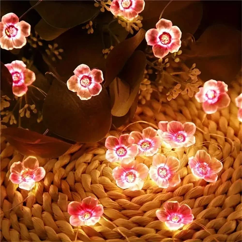 1PC 2M20LED Luci fatate a forma di fiore di ciliegio, alimentate a batteria, con fiori rosa scintillanti per la decorazione della camera da letto