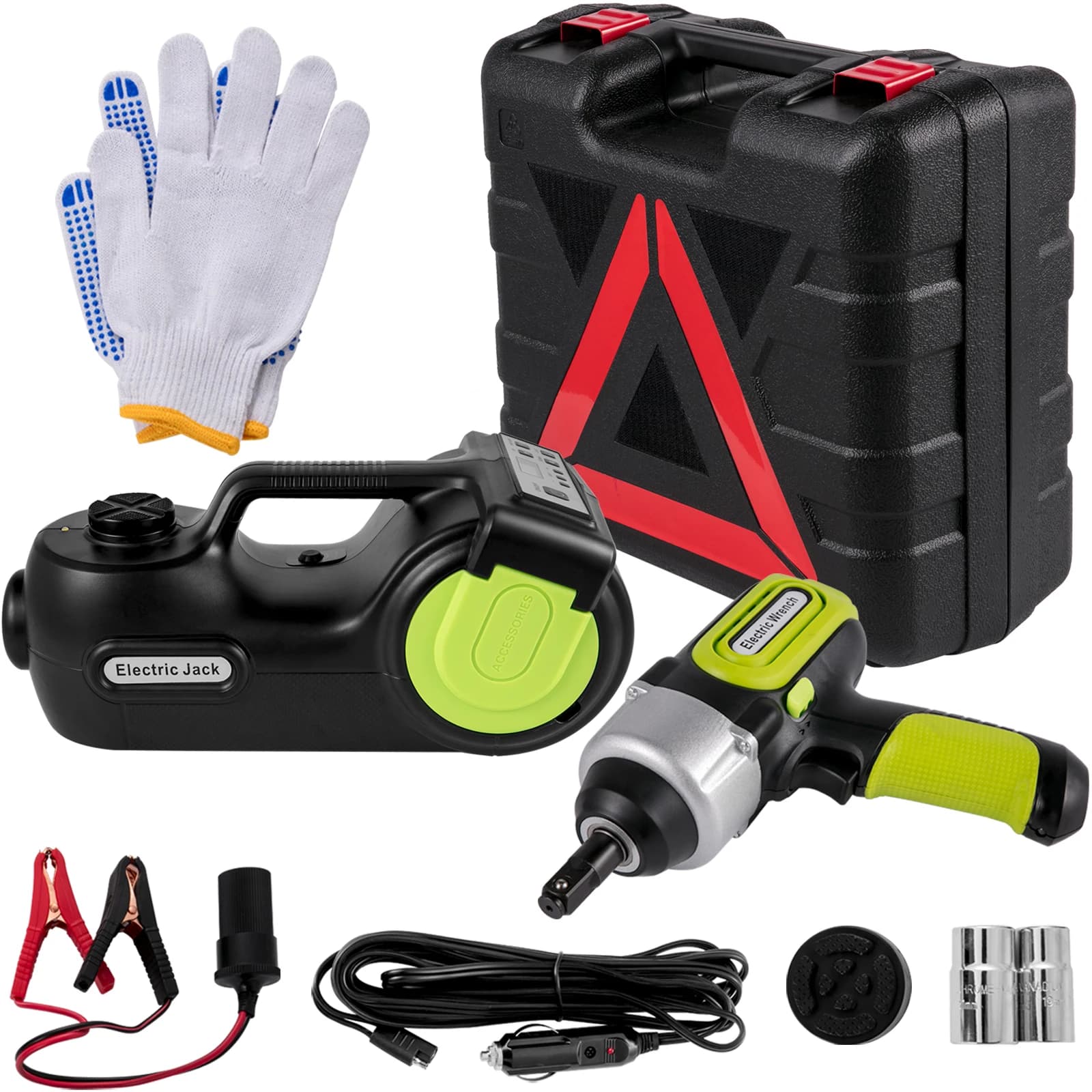 SucceBuy 4 in 1 Martinetto per auto elettrica 12V 5T Martinetto idraulico portatile Avvitatore a percussione Compressore per pneumatici Strumento di riparazione auto con luce a LED di sollevamento