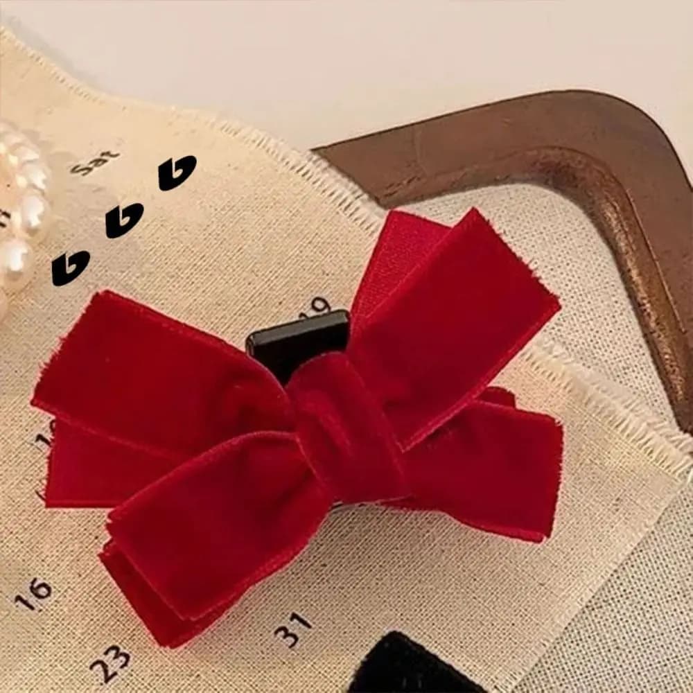 2PCS Fashion Black Bow Hair Clip Small Velvet Bangs Clip Cute Vintage Style Velvet Claw Clip For Women and Girls