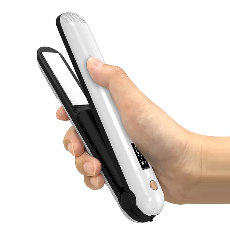 Rechargeable wireless portable haircut and curler via USB Iron styling tool with LCD display 2 in 1