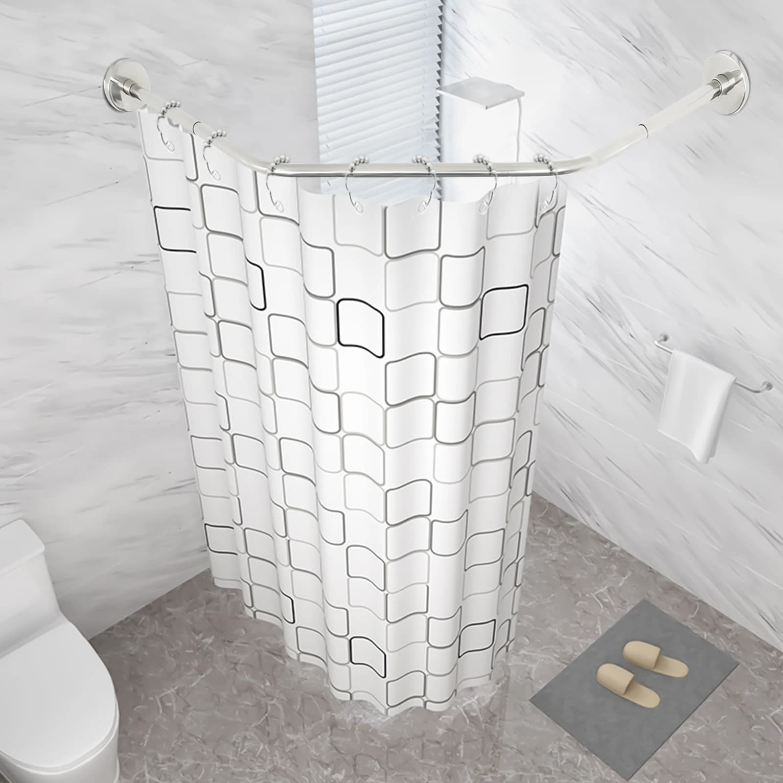 Asta per tende da doccia ad angolo regolabile, porta tende a forma curva in acciaio inossidabile 304 per bagno