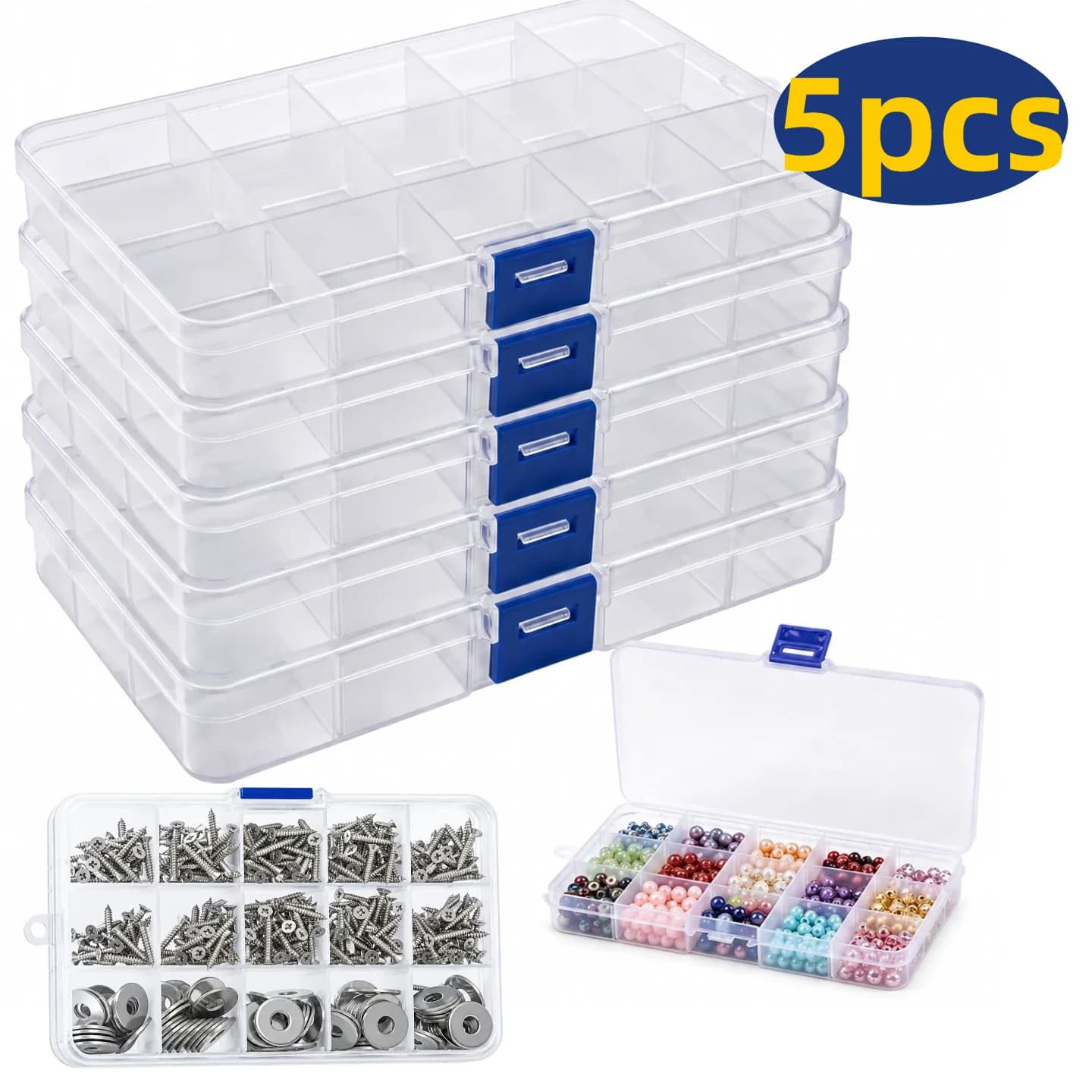 1/3/5 pcs15 Grids Transparent Plastic Storage Organizer Compartment Adjustable Container Box For Jewelry Button Rectangle Box