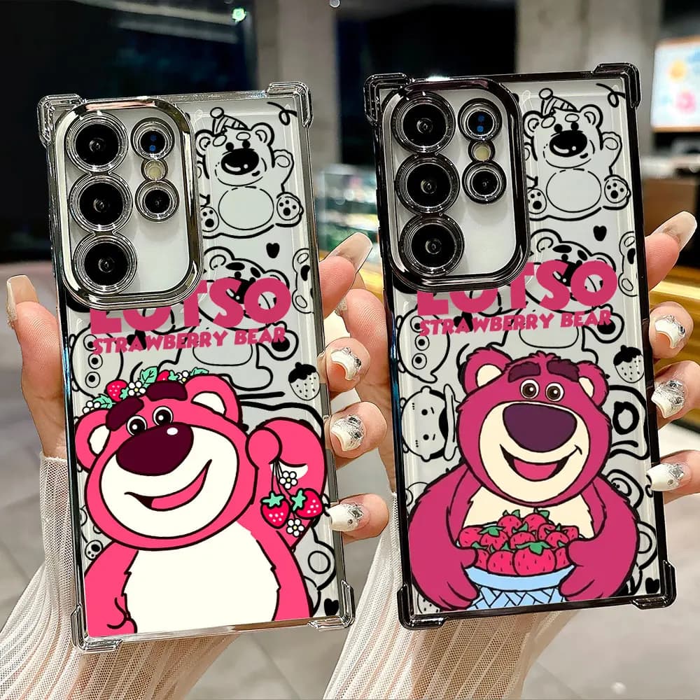 Custodia in silicone Lotso Strawberry Bear per Samsung Galaxy S26 S25 S26 Ultra Edge S24 S23 S22 Plus S21 Ultra FE, cover posteriore morbida per telefono