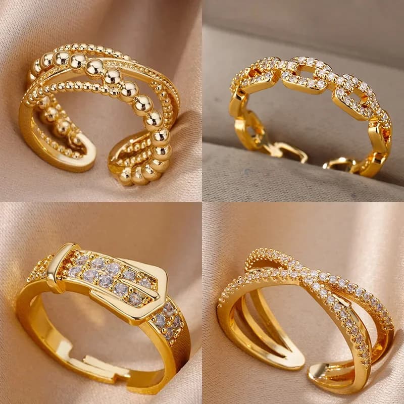Anelli da donna in acciaio inossidabile con zirconi, regolabili, geometrici, per matrimonio, gioielli estetici, regalo, anillos