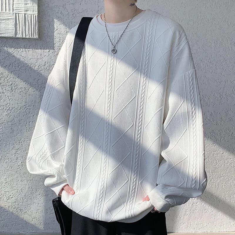 Spring New Jacquard Hoodies Sweatshirt Mens White Streetwear Casual Pullover Fashion Unisex Oversized Korean Harajuku Hoodie