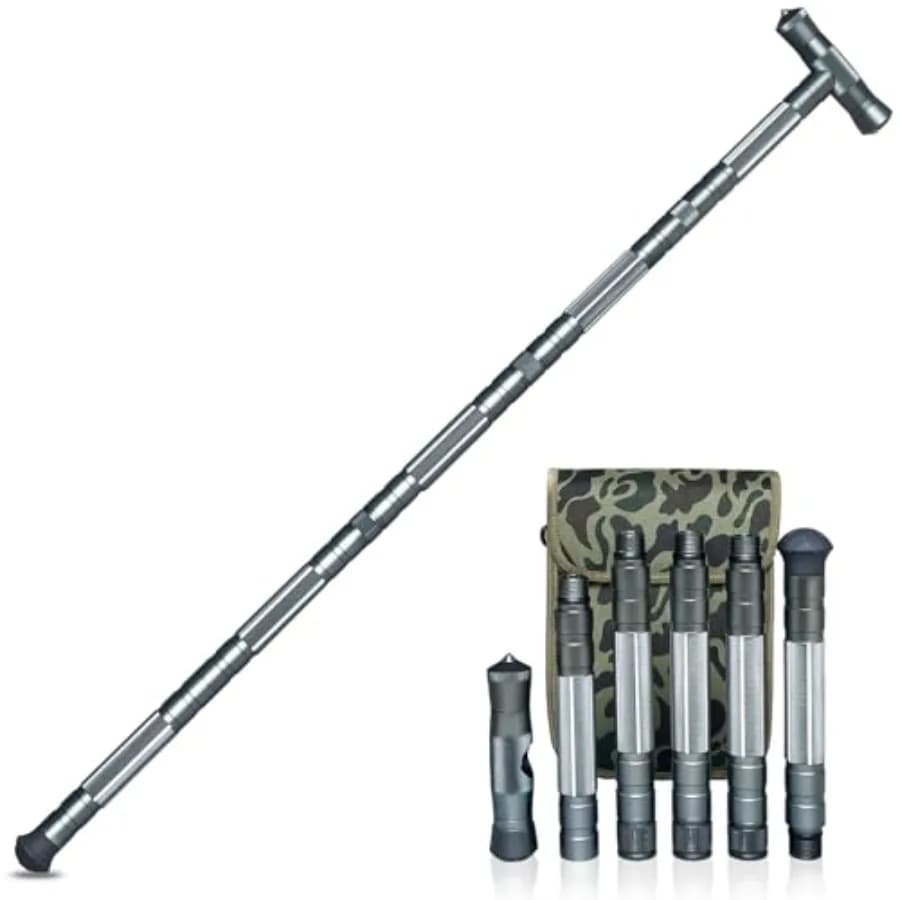 Bastone da Trekking Tattico Portatile, Bastoni da Passeggio, Attrezzatura da Campeggio Multifunzione per Uomo e Donna, Grigio