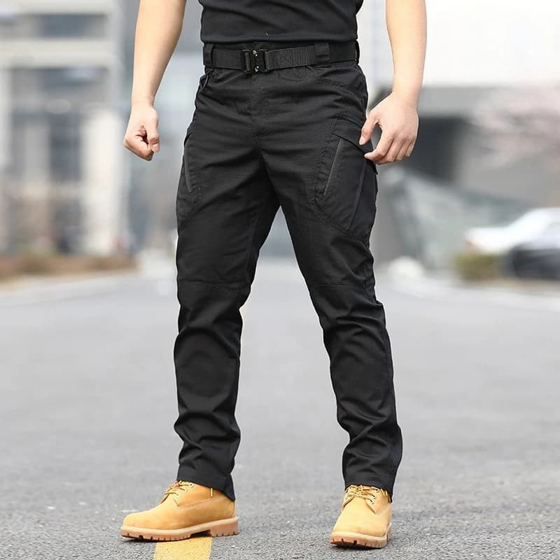 Men's Outdoor Hiking Tactical Cargo Pants Stretchy Fabric, Button Fly, No Belt, All-Season Multi Pocket Workwear Pant