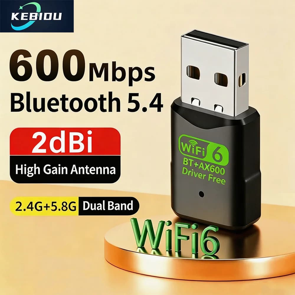 Adattatore USB Bluetooth 5.4 WiFi 6 Kebidu, Dongle USB Wi-Fi 600Mbps, Scheda di Rete Wireless, Ricevitore Wi-Fi USB Senza Driver per PC e Laptop