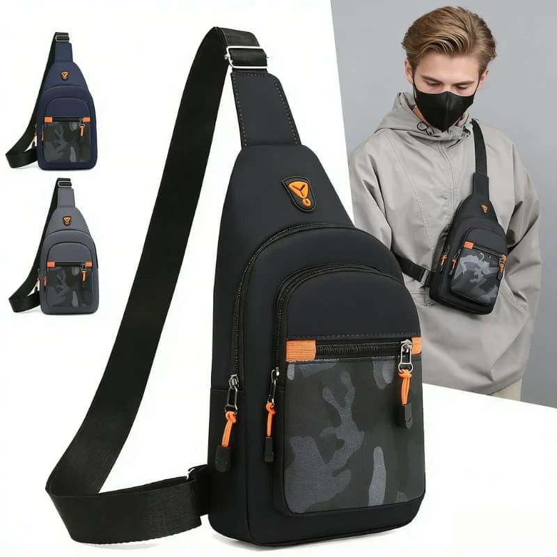 Men's Waterproof Shoulder Bag, Oxford Fabric Resistant, for Hiking and Travel, Phone Door and Wallet