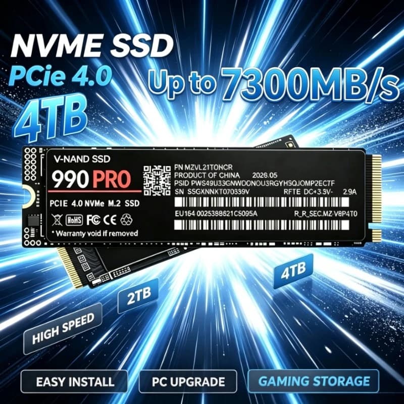 990 PRO PCIe4.0 M.2 2280 NVMe SSD Up to High‑Speed Internal SSD 500GB 1TB 2TB 4TB For PS5 Gaming Laptop Desktop PC Gaming Drive