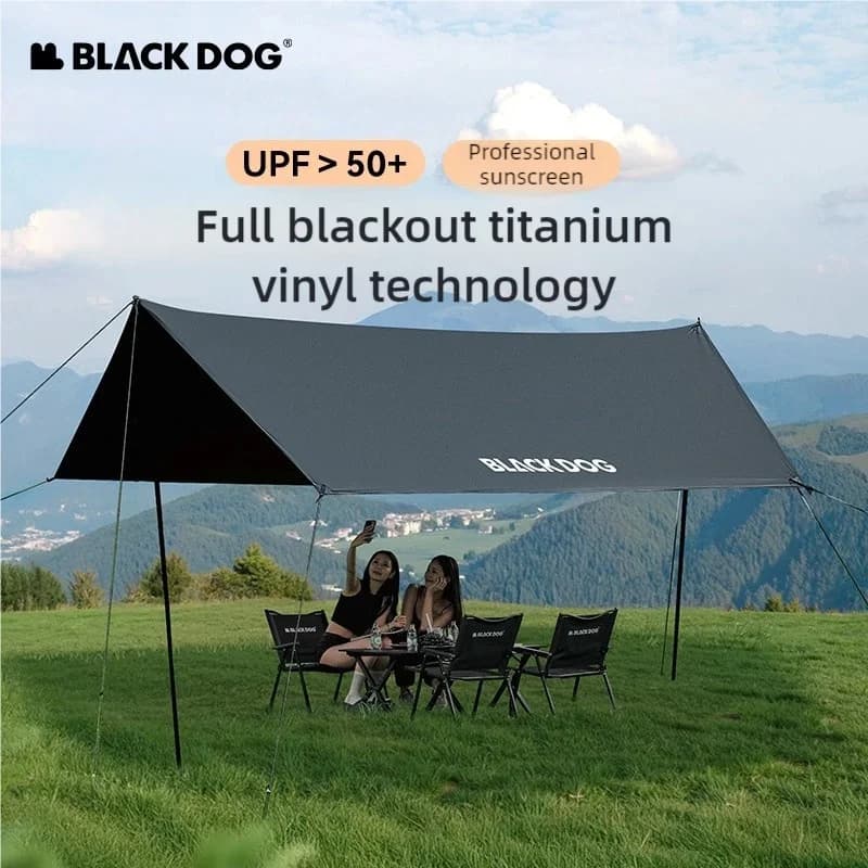 Blackdog Tenda da campeggio in gomma nera per esterni, parasole, rivestimento solare portatile, impermeabile