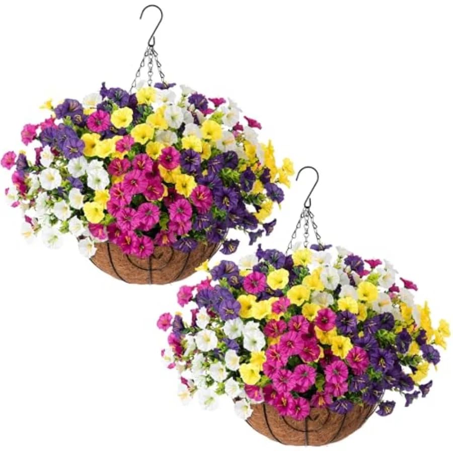 2 Set di Fiori Artificiali Pendenti per Esterni, Decorazioni Primaverili, Resistenti ai Raggi UV, 24 Pezzi di Fiori Finti in Seta Morning Glory