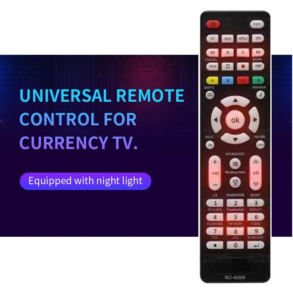Telecomando universale RC-G008 Replcement per tutti i modelli e marche TV con luce nella notte