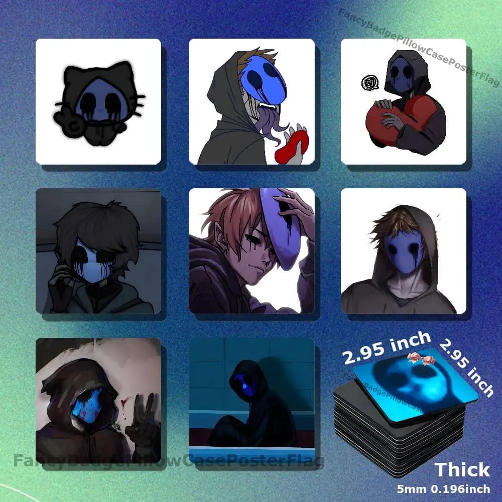 C-Creepypasta Eyeless Jack Acrylic Refrigerator Magnets Square Tiles with Magnetic Sheets for Home Decoration