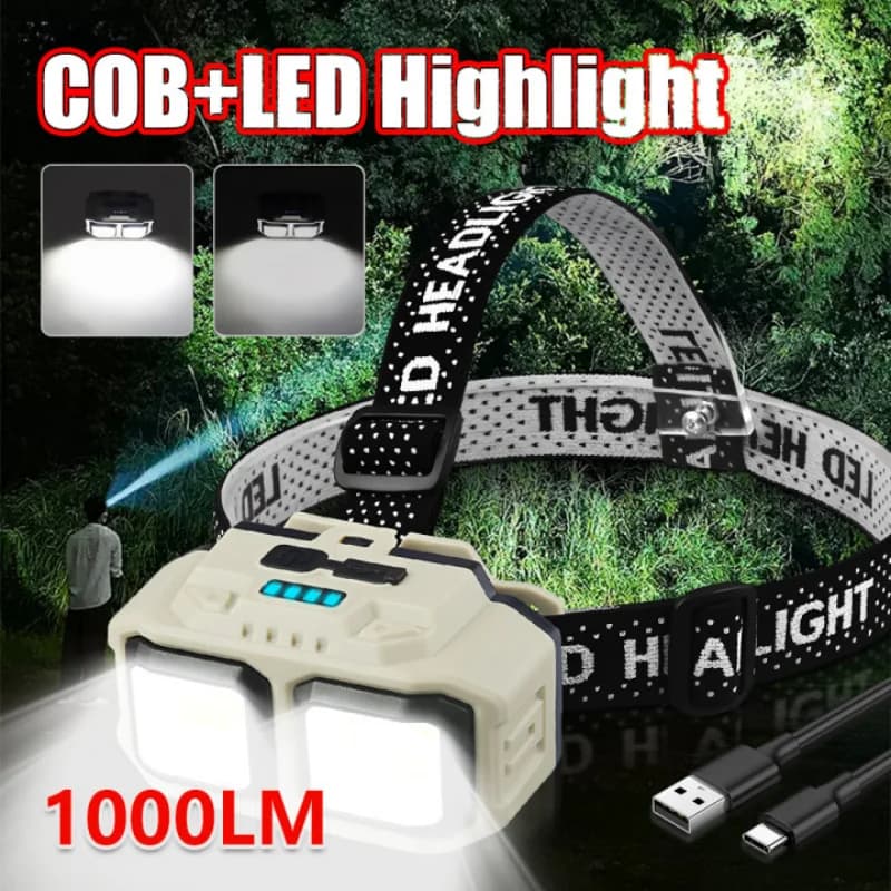 Super Bright Front Lamp 1000LM USB C Rechargeable Front Headlight Mining Security Front Flashlight Red Light Mode Emergency Tilt Front Flashlight