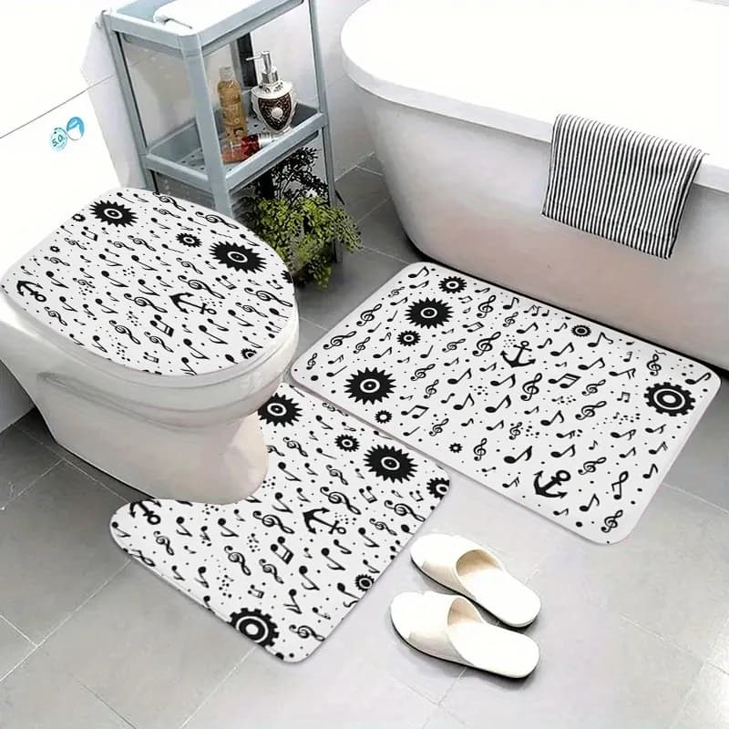 Set di tappetini da bagno con motivo musicale nautico per l'arredamento del bagno, tappeto per WC e pantofole, decorazioni per la casa