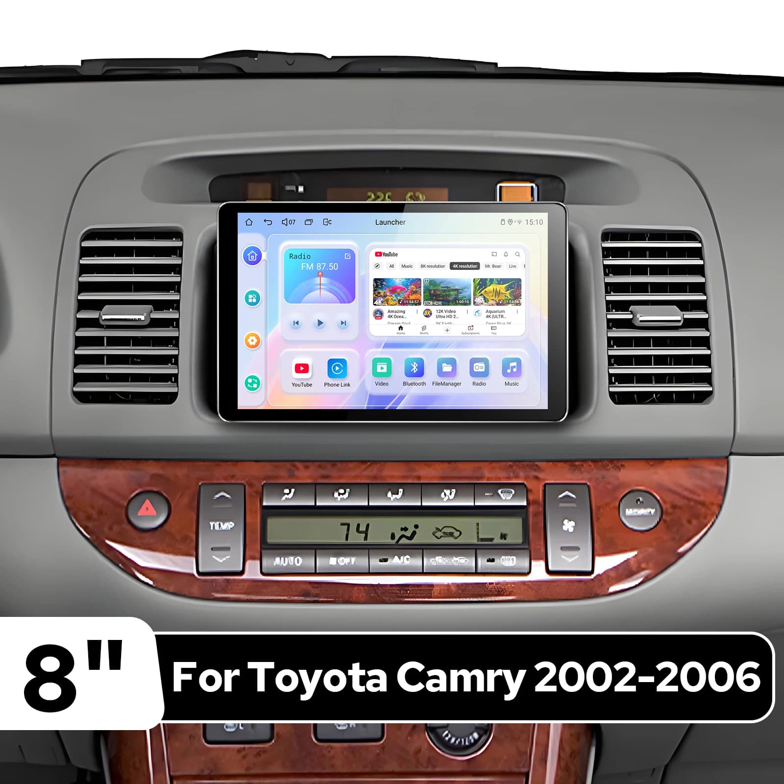Autoradio Android da 8 pollici 1280×800 per Toyota Camry 2002-2006, lettore multimediale con CarPlay wireless e Android Auto Plug&Play