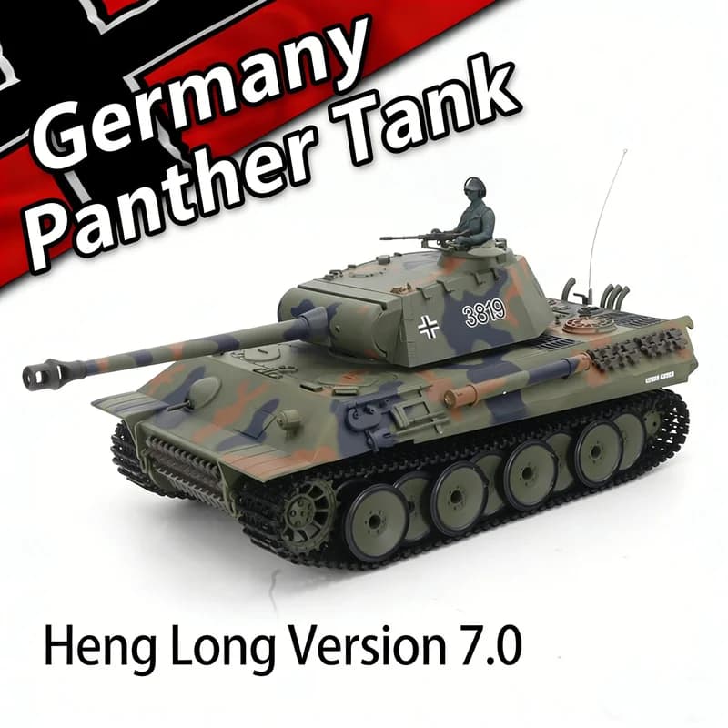 Heng Long 3819-1 Grande Modello di Carro Armato Tedesco Panther Telecomandato con Funzione Sparo, per Tutti i Ragazzi, Appassionati di Giochi di Guerra Militari e Hobby