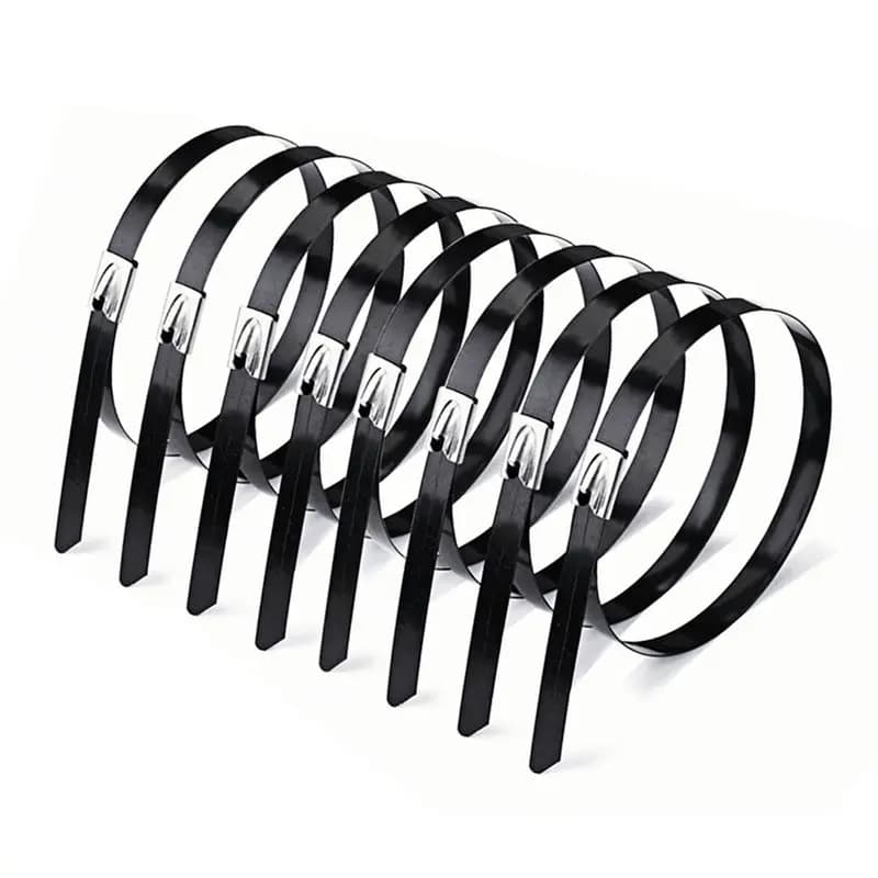 SHGO - Per diverse applicazioni, fascette stringicavo in acciaio inossidabile 304 da 4,8x200 mm, 50 pezzi, con rivestimento epossidico e chiusura automatica