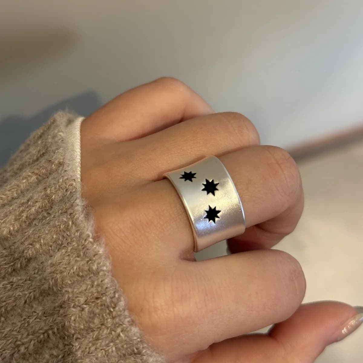 VENTFILLE Anello a stella in argento sterling 925 per donna, minimalista, satinato, versatile, elegante, gioiello di temperamento, regalo, dropshipping