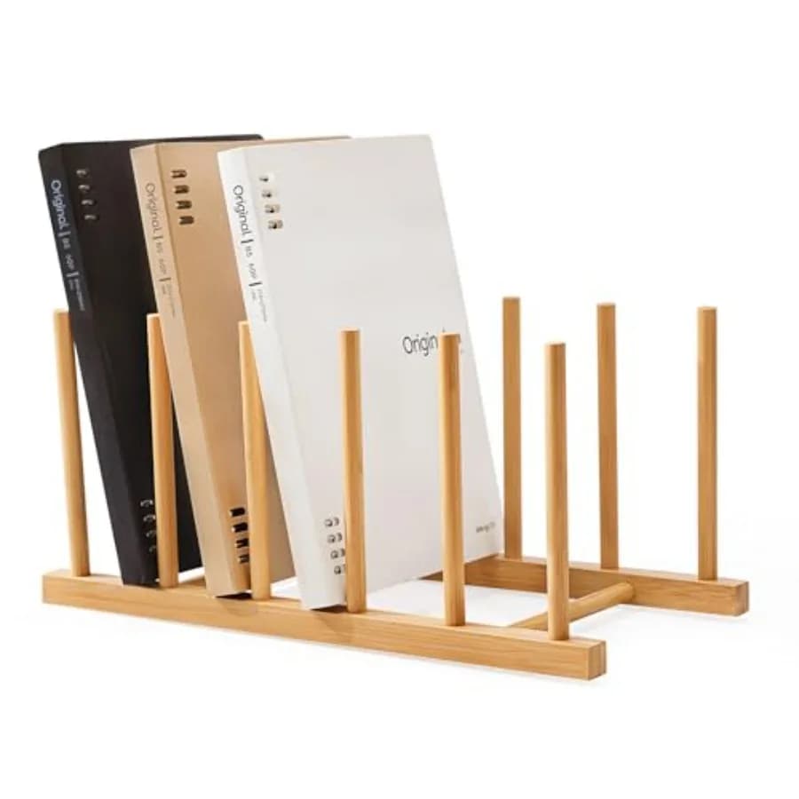 Desk File Organizer 5 Section Upright File Sorter, Bamboo File Holder for Home, Office and School