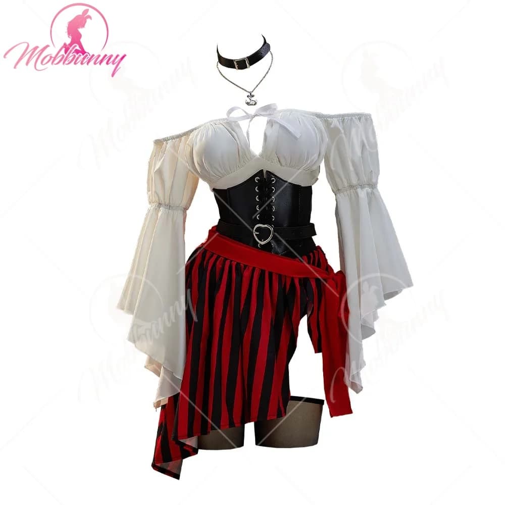 Costume da Pirata Sexy per Donna Mobbunny, Top Monospalla e Gonna Irregolare con Cintura e Maschera per Occhi, Disponibile negli USA