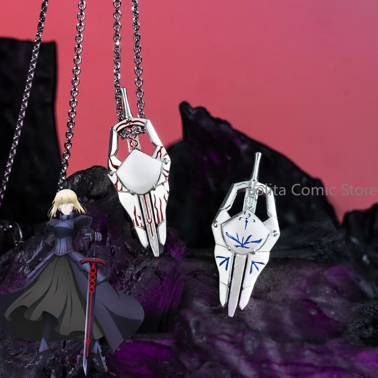 Saber Fate/stay night Anime 925 Silver Necklace Pendant Cosplay Fashion Neck Choker Chain Accessories Gift