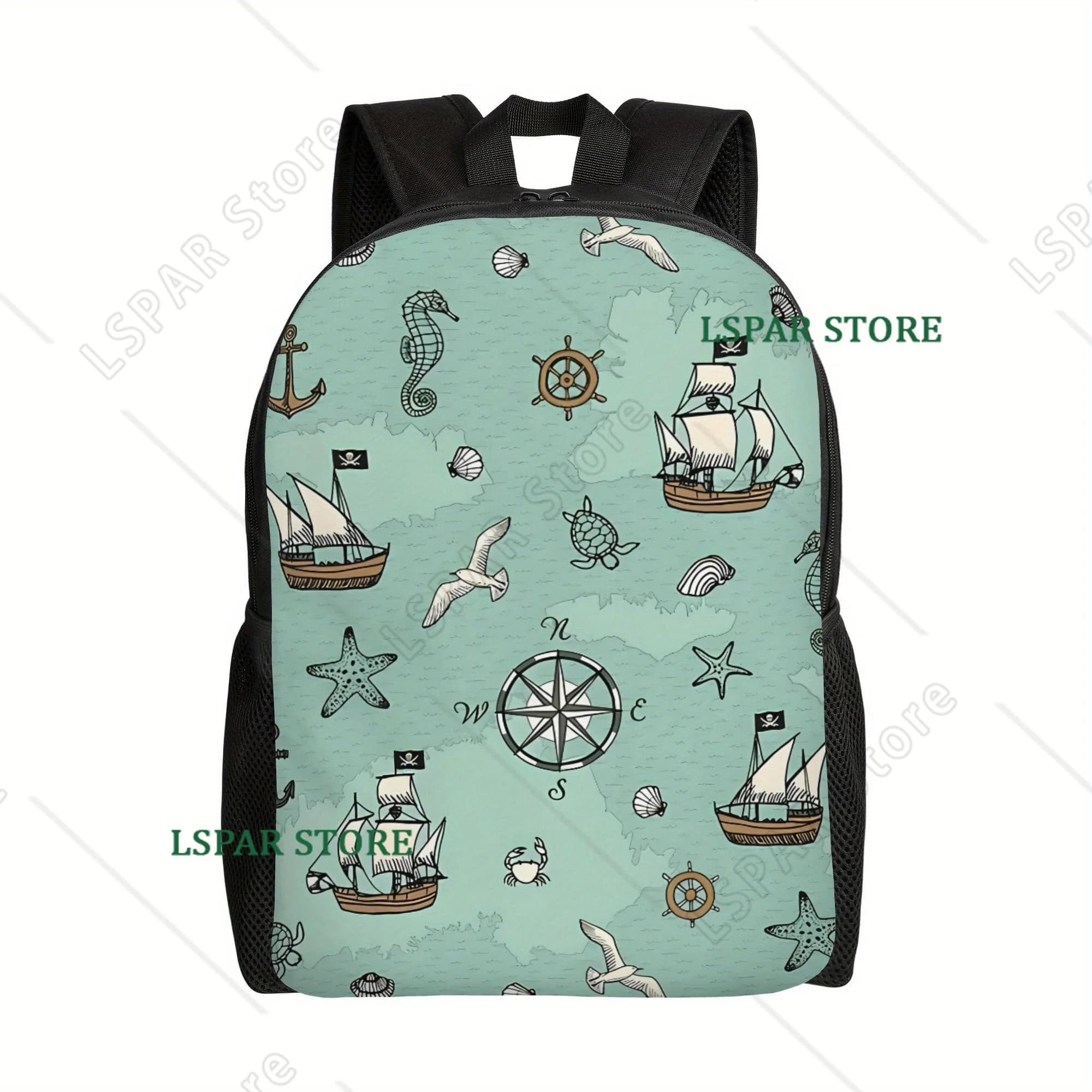 Zaini Pirate Sea con stampa casual, borsa da scuola per studenti, borse da viaggio, zaino per laptop, cinghie regolabili