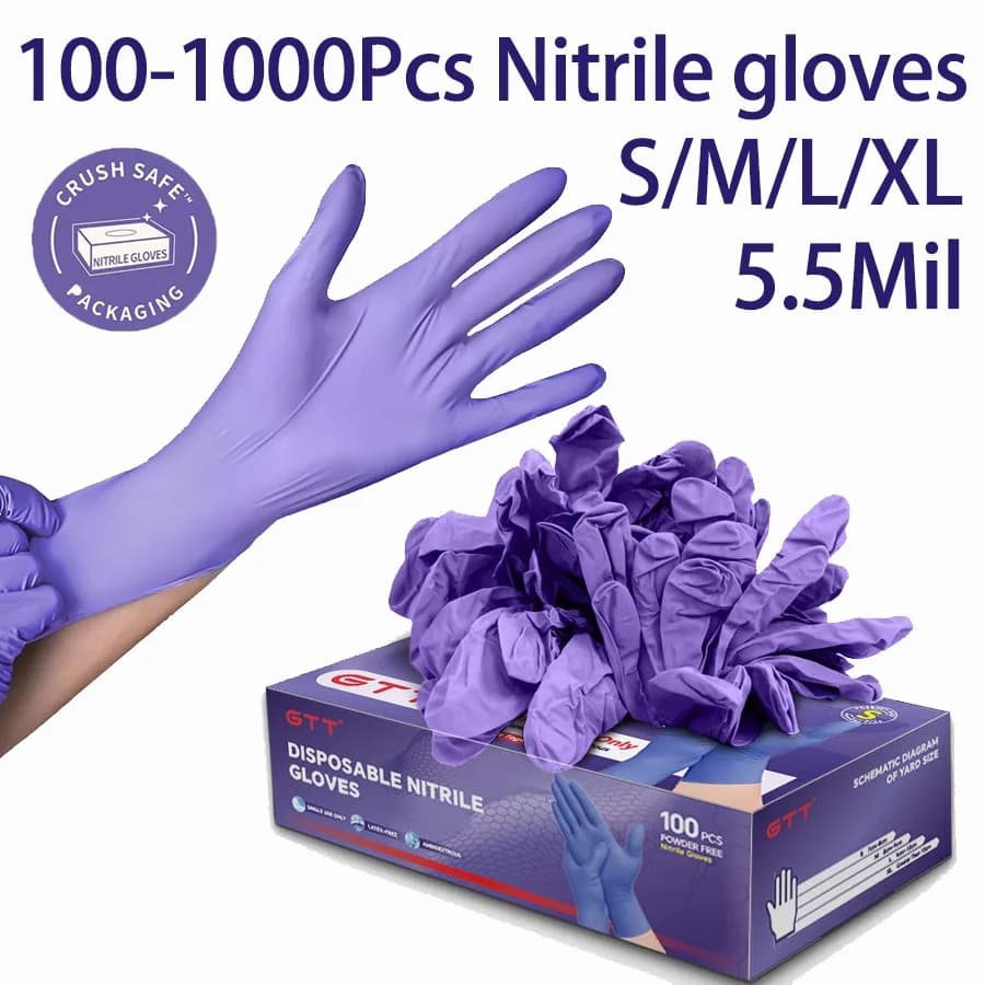 Guanti in nitrile GTT Guanti medici monouso 5,5 milioni-S/M/L/XL Guanto in gomma senza lattice senza polvere Viola scuro Cottura alimentare pulita