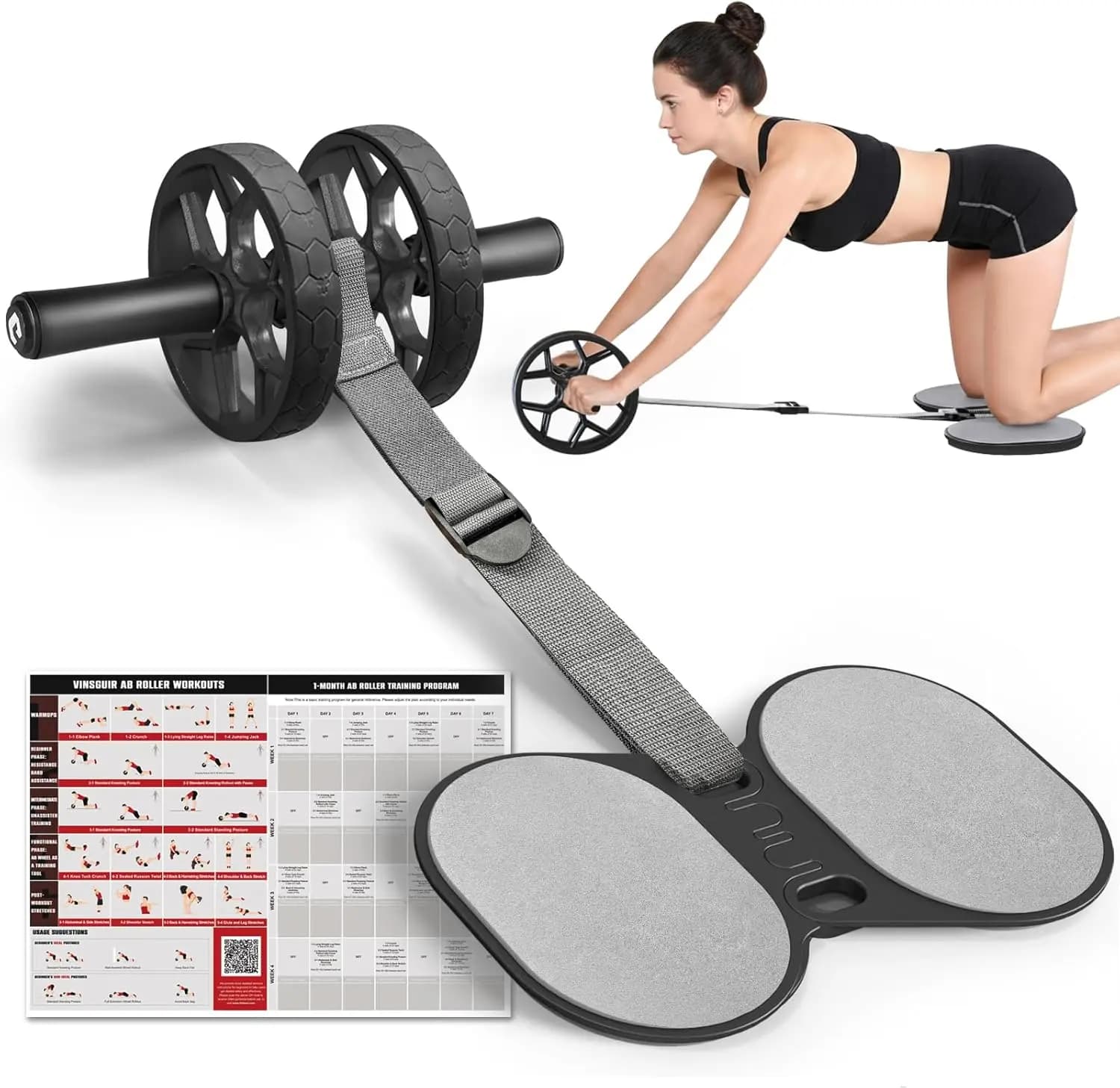 VINSGUIR Ab Roller Wheel for Beginners to Pros, Automatic Rebound with Adjustable Resistance Band, Abs & Core Workout Equipment