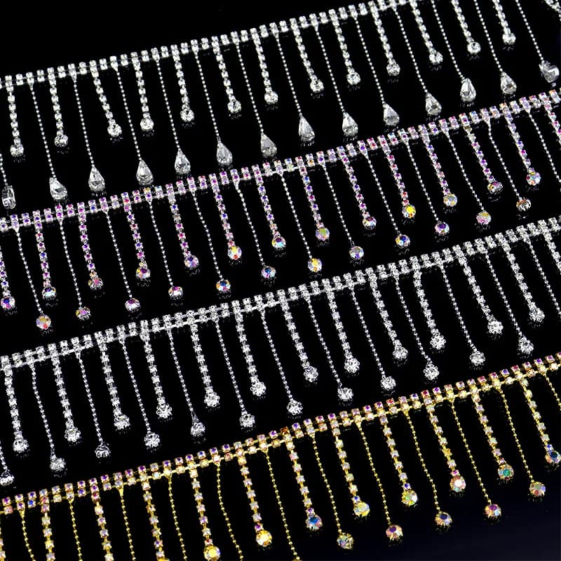1/5 yarde fai da te vetro a goccia Strass nappe catena di metallo cristallo oro AB frangia vestito da ballo Shinning taglio Strass