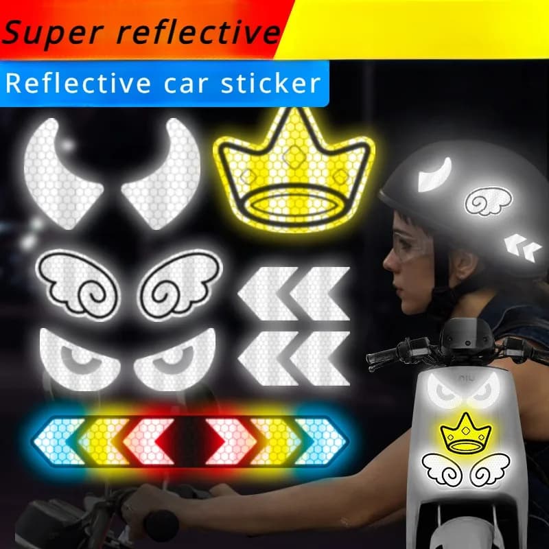 Adesivo riflettente per auto, moto, veicolo elettrico, avvertimento, graffi del corpo, decorazione, adesivo per bicicletta, casco luminoso